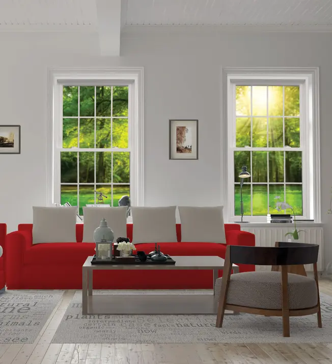 OKNA 400 Series double-hung windows installed in a living room